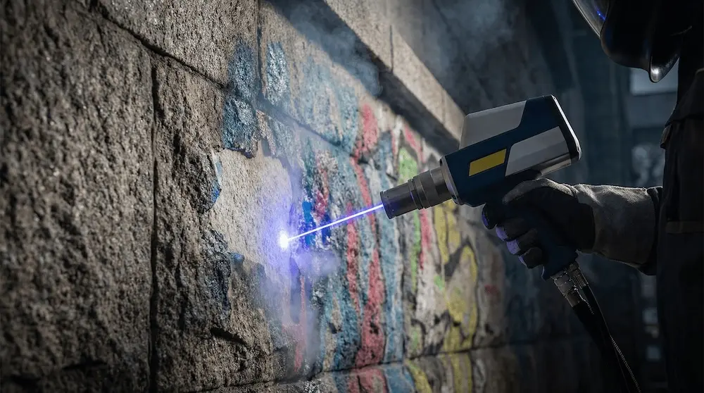 Laserové čištění graffiti z historického kamenného povrchu